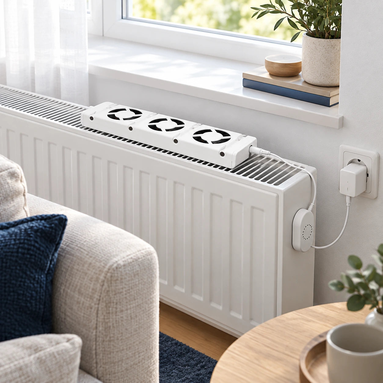 HEAT-FLOW am Heizkörper in einem gemütlichen Wohnzimmer